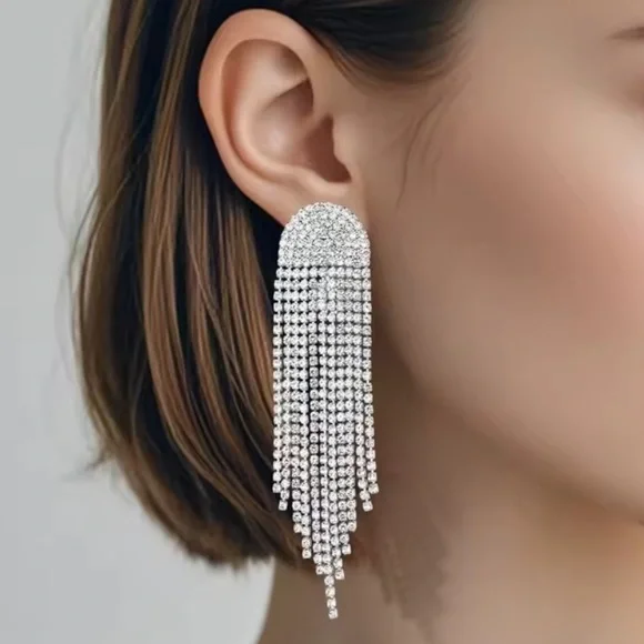 Wedding Diamond Crystal Silver Dangle Earrings